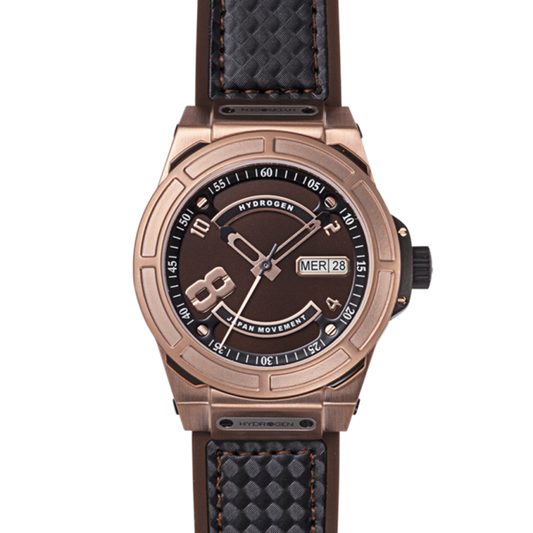 Montre Otto Brown Rose Gold – Acier Or Rose, Cadran Marron, Bracelet Silicone Marron & Fibre Carbone