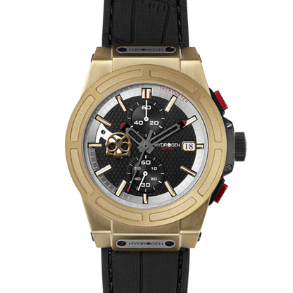 Montre Otto Chrono All Gold – Chronographe, Acier Inoxydable Noir & Or Jaune, Cadran Fibre Carbone, Bracelet Silicone Noir Croco