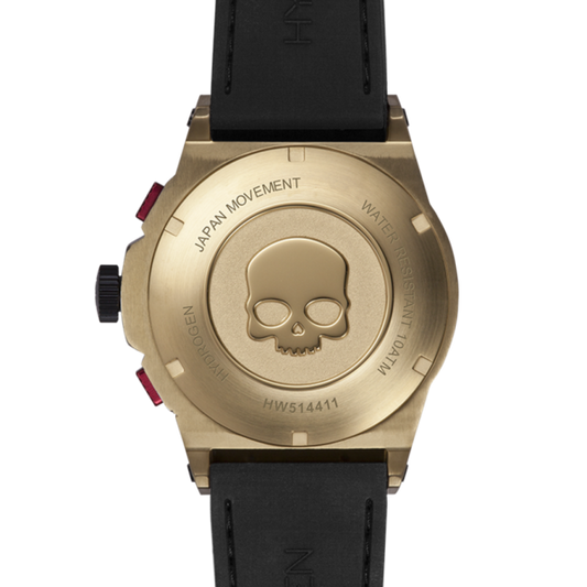 Montre Otto Chrono All Gold – Chronographe, Acier Inoxydable Noir & Or Jaune, Cadran Fibre Carbone, Bracelet Silicone Noir Croco
