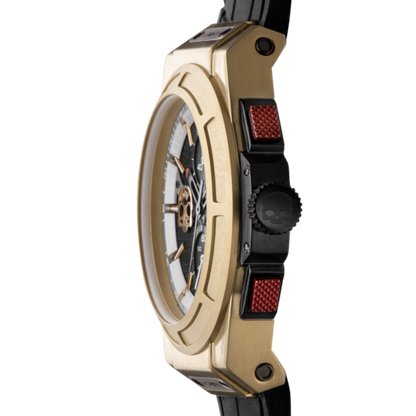 Montre Otto Chrono All Gold – Chronographe, Acier Inoxydable Noir & Or Jaune, Cadran Fibre Carbone, Bracelet Silicone Noir Croco