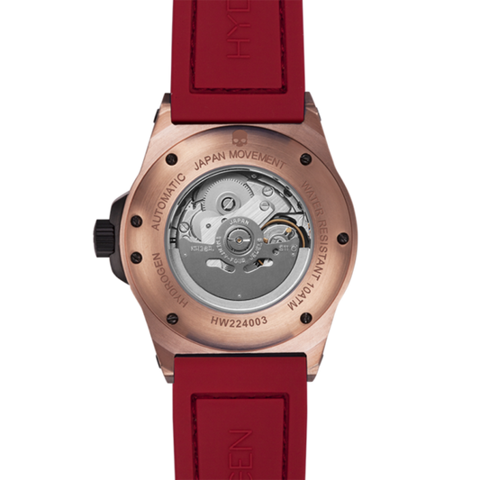 Montre Otto Red Rose Gold – Acier Or Rose, Cadran Rouge & Noir avec Numéro 8, Bracelet Noir & Rouge