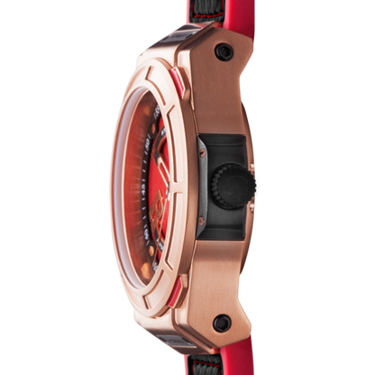 Montre Otto Red Rose Gold – Acier Or Rose, Cadran Rouge & Noir avec Numéro 8, Bracelet Noir & Rouge