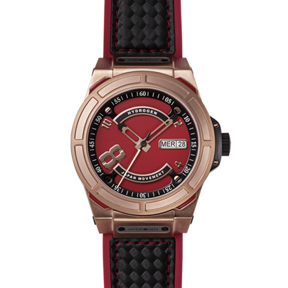 Montre Otto Red Rose Gold – Acier Or Rose, Cadran Rouge & Noir avec Numéro 8, Bracelet Noir & Rouge
