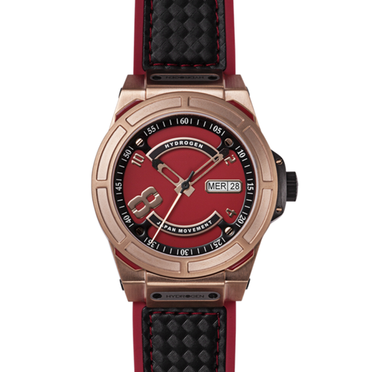 Montre Otto Red Rose Gold – Acier Or Rose, Cadran Rouge & Noir avec Numéro 8, Bracelet Noir & Rouge