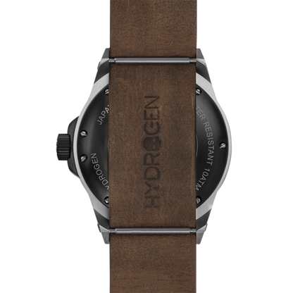 Montre Vento Silver Black Leather – Automatique GMT NH30 Japon, Acier Inoxydable, Cadran Noir Métallique, Bracelet Cuir Marron