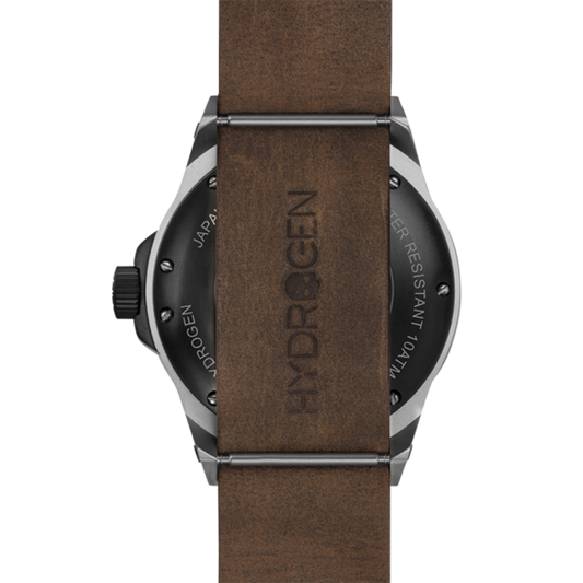 Montre Vento Silver Black Leather – Automatique GMT NH30 Japon, Acier Inoxydable, Cadran Noir Métallique, Bracelet Cuir Marron