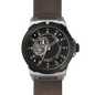 Montre Vento Silver Black Leather – Automatique GMT NH30 Japon, Acier Inoxydable, Cadran Noir Métallique, Bracelet Cuir Marron