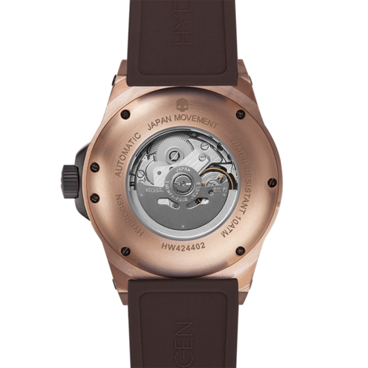 Montre Vento Brown Rose Gold (HW424402) – Automatique GMT Japon, Acier Or Rose, Cadran Marron, Bracelet Silicone Marron