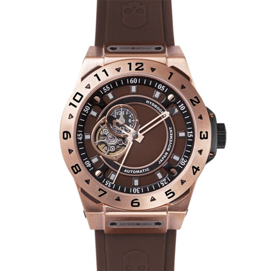 Montre Vento Brown Rose Gold (HW424402) – Automatique GMT Japon, Acier Or Rose, Cadran Marron, Bracelet Silicone Marron