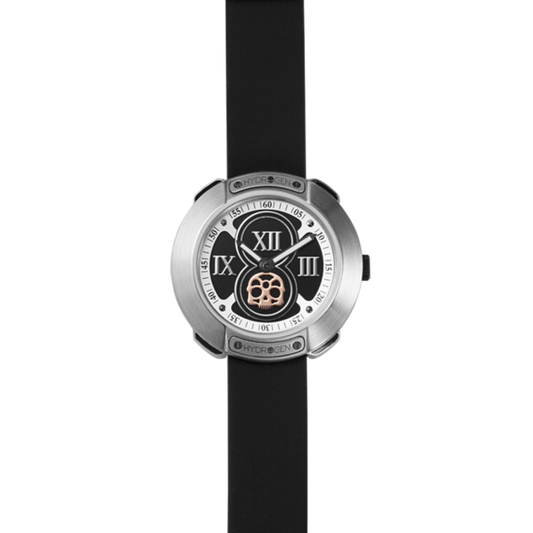 Montre Vista Roman Silver Black – Acier Inoxydable, Cadran Noir, Bracelet Silicone Noir Monobloc