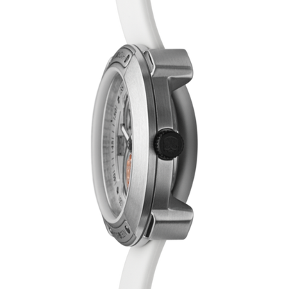 Montre Vista Roman Silver White (Ø 29 mm) – Acier Inoxydable, Cadran Argent Brossé, Bracelet Silicone Blanc