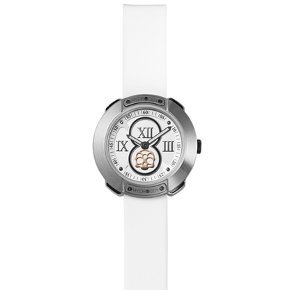 Montre Vista Roman Silver White (Ø 29 mm) – Acier Inoxydable, Cadran Argent Brossé, Bracelet Silicone Blanc